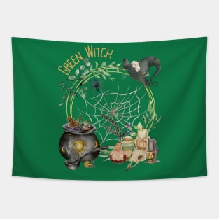 Green Witch Aesthetic Tapestry