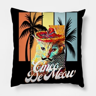 Cinco De Meow (cat in sombrero, mustache, palm trees) Pillow