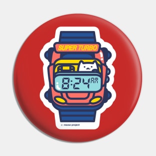 Red and Blue Retro watch Cat Pin