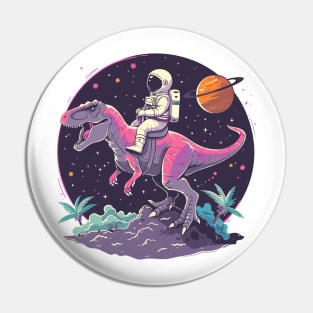 Astronauts riding T-Rex Pin