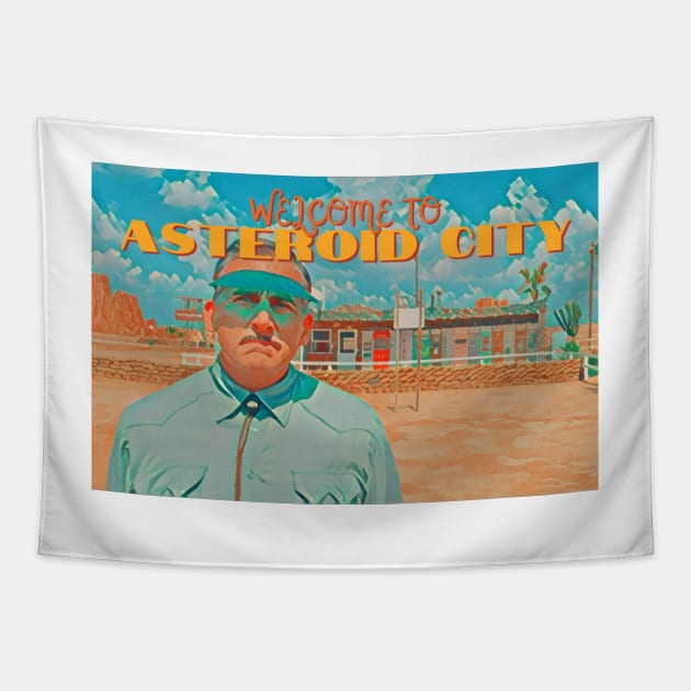 Asteroid City Postcard Motel Manager Tapestry by Chelsea Seashell