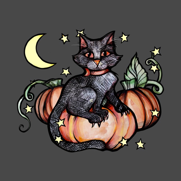 Black Cat Pumpkin Halloween by bubbsnugg