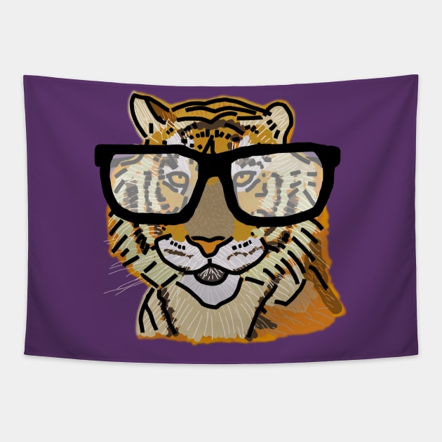 Cool Tiger with Glasses Tapestry by ellenhenryart