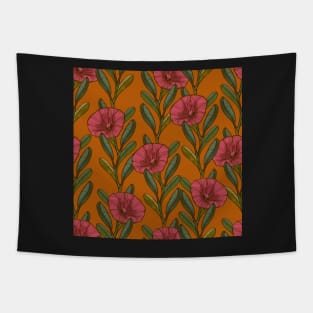 Burnt Summer Garden Pattern - Vintage Orange & Pink Color Palette Tapestry