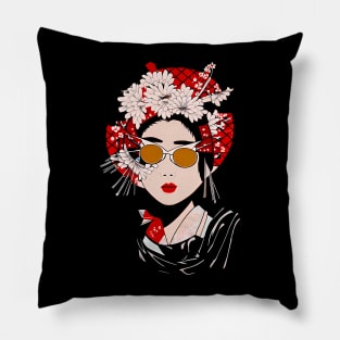 Japanese geisha girl with sunglasses Pillow