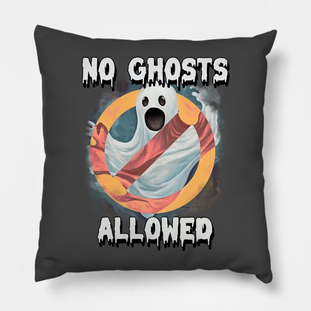 No Ghosts Allowed Spooky Ghost Halloween Boo Pillow by Tip Top Tee's