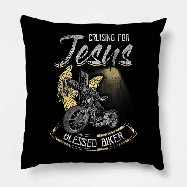 Christian Cross God Blessed Biker Jesus Lover Pillow by Melaine GoddessArt