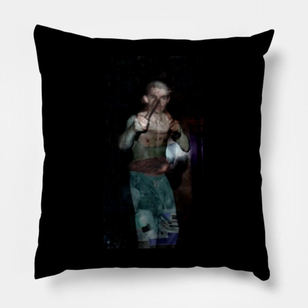 Special processing. Brutal guy, with two spikes, in fighting position. Pillow by 234TeeUser234