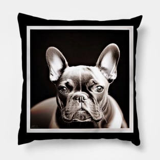 Detailed & Exquisite Frenchie: A Chromatic Photorealistic Greyscale Portrait Pillow