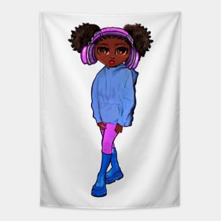 Anime girl Princess Cute black girl 2 Melanin music lover Afro African American Tapestry