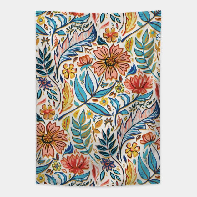 Vivid Colorful Art Nouveau Floral Tapestry by micklyn