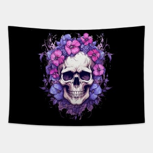 Skull and Purple Flowers Tapestry