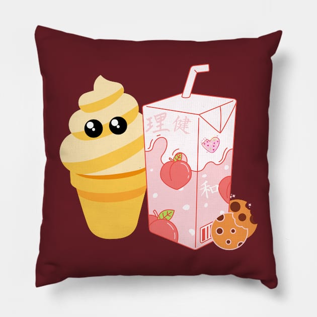 Kawaii japanese milk and cookies and ice cream Pillow by LukjanovArt