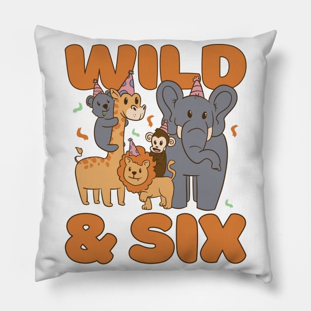 Wild & SIx Jungle Safari Zoo Kids 6th Birthday Pillow by Krishnansh W.