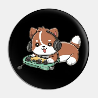 Happy cute dog chilling and gaming Pin