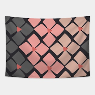 Blush Pink and Steel Grey Floral Zig Zag Tapestry