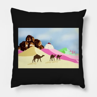 Camels in the Dessert Desert Pillow