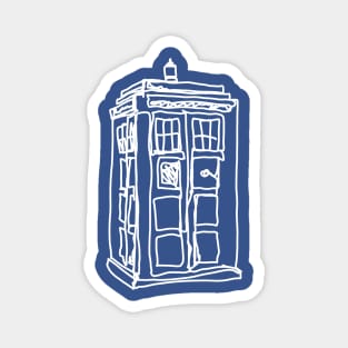 Bad Line Art Tardis In White Magnet