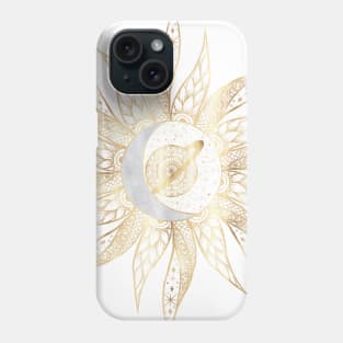 Modern White Gold Sun Moon Planet Universe Mandala Phone Case