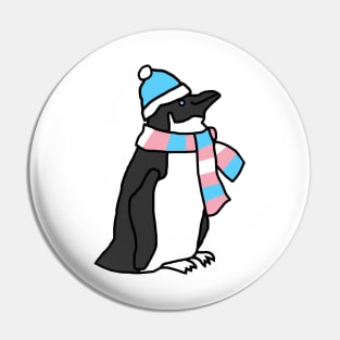 Penguin and Transgender Pride Flag Scarf and Blue Hat Pin