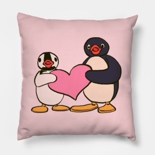 cute pingu and pinga penguin holding heart Pillow