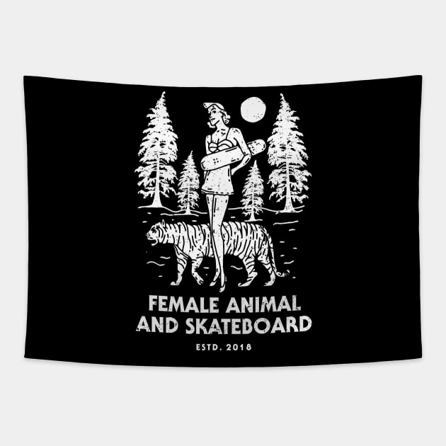 ANIMAL SKATE AND FEMALE Tapestry by TENSTUDIOART