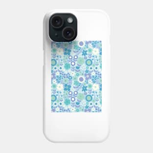 retro florals pattern, 70s groovy blue flowers, flower market, scandinavian florals, blue hues, purple, lilac Phone Case