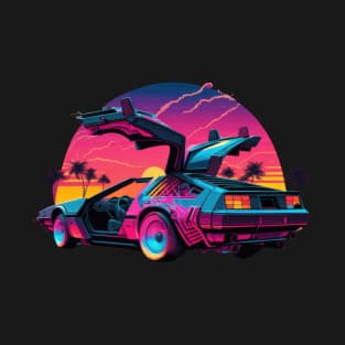 Synthwave 80s neon Delorean T-Shirt