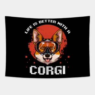 Cool Corgi Statement Cute Dog with Goggles - Welsh Corgi Tapestry