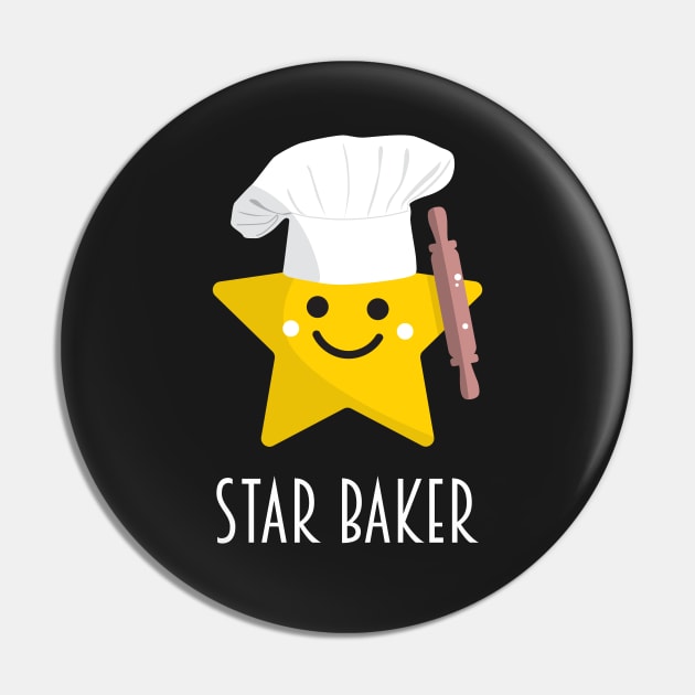 Cute Star Baker with Rolling Pin - Black Pin by VicEllisArt