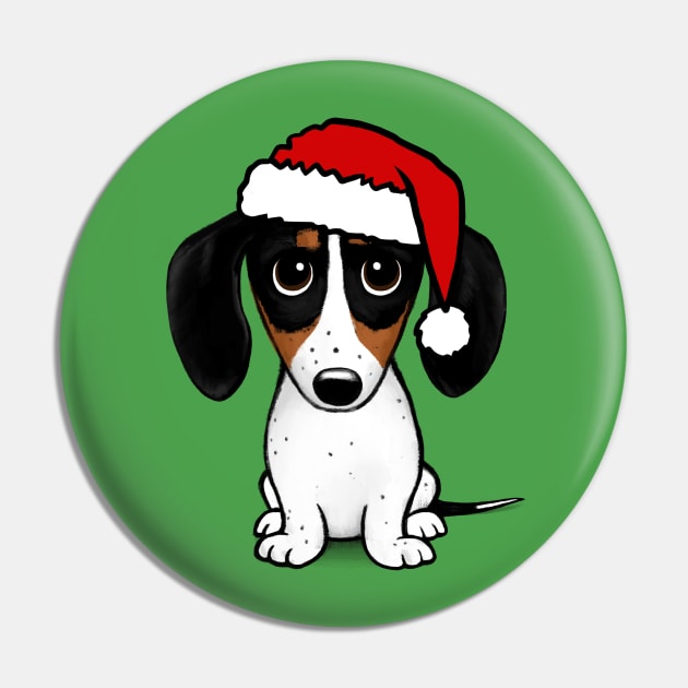 Piebald Dachshund with Santa Hat Cute Wiener Dog Christmas Pin by Coffee Squirrel