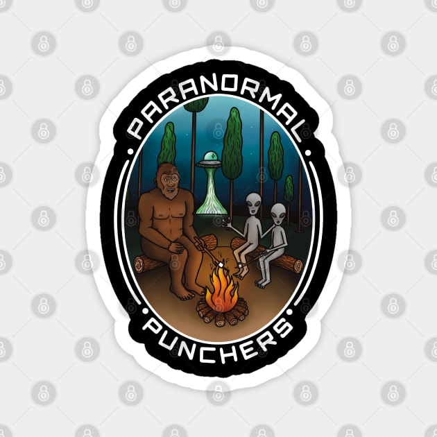 Bigfoot and Aliens Toasting Marshmallows Magnet by Paranormal Punchers