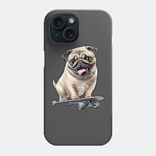 Cute Pug on a Skateboard Sticker Phone Case