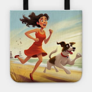 Running on the Beach with her pal Tote