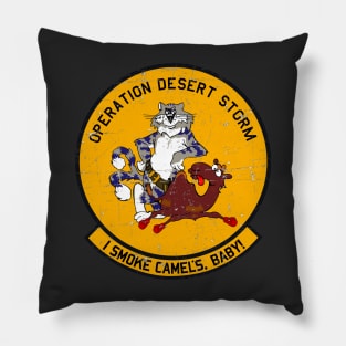 F-14 Tomcat - I Smoke Camels, Baby! Operation Desert Storm - Grunge Style Pillow