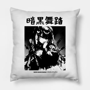 Goth Grunge Anime Girl Manga Aesthetic Japanese Streetwear Black and White Pillow