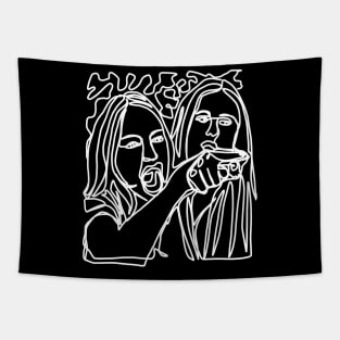 Half Woman Yelling at Cat Memes White Line Doodle Tapestry