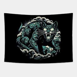 Spooky yokai angry cat Tapestry