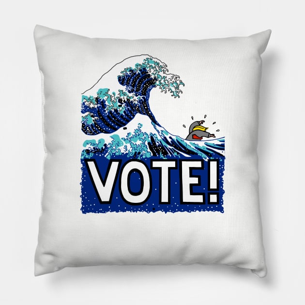 Blue Wave (After Hokusai) (With VOTE! Text) Pillow by SignsOfResistance