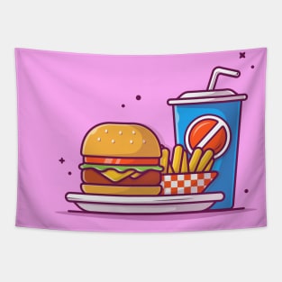 Burger, French Fries, And Soft Drink Cartoon Tapestry