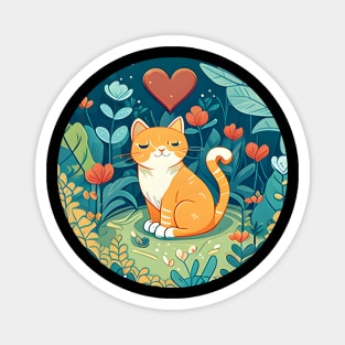 Orange Cat Heart In The Garden - Love Cats Magnet