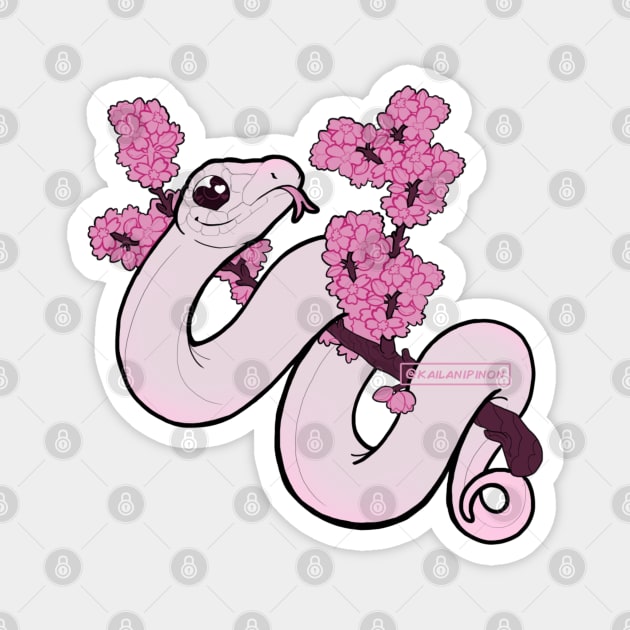 Cute Cherry Blossom Snake: White Magnet by kailanipinon