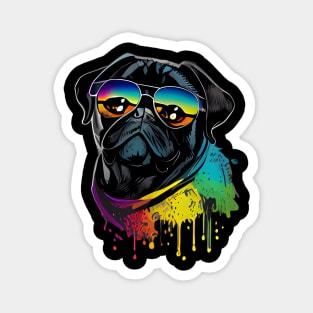 Colourful cool black pug with sunglasses one Magnet