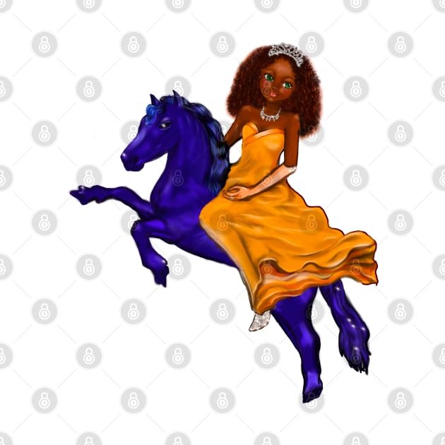 Black anime princess on horse ! beautiful  black girl with Afro hair, green eyes, Cherry pink lips and dark brown skin. Hair love ! by Artonmytee