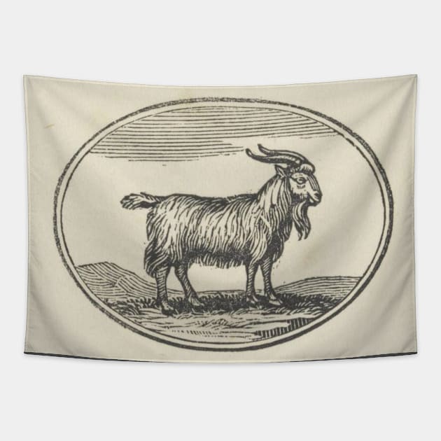 Goat Woodcut Tapestry by bluespecsstudio