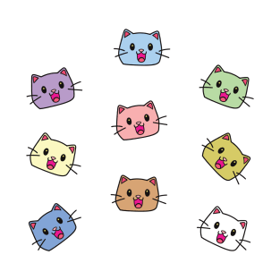 Cute Cat Face Sticker Pack 4 T-Shirt