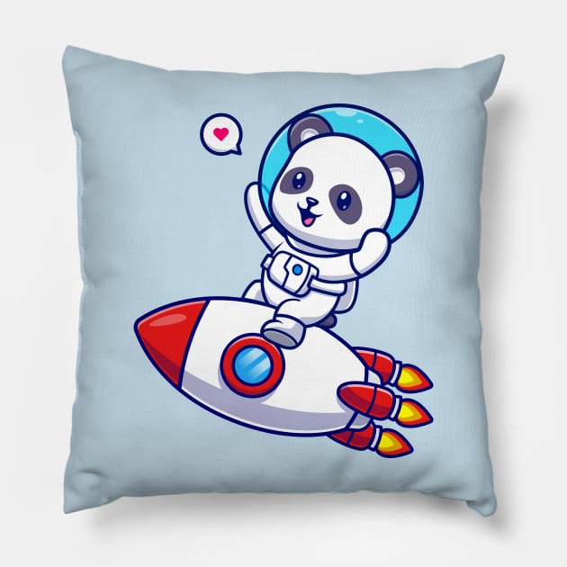 Cute Panda Astronaut Riding Rocket Cartoon Pillow by Catalyst Labs