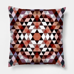 Brown, White and Blue Triangles Mosaic Mandala Pillow