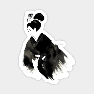 Ink Brush Painting of a Geisha Magnet