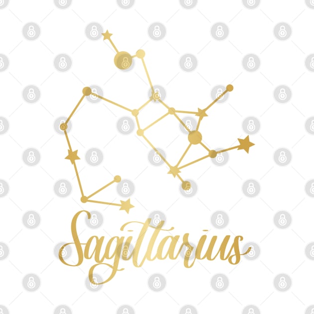 Sagittarius Zodiac Constellation in Gold by Kelly Gigi